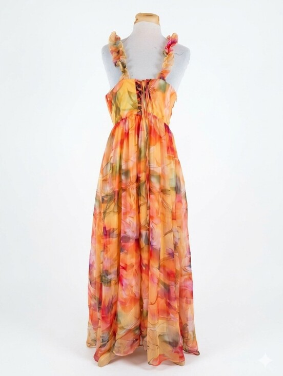 Loragal Dresses & Skirts - New! Loragal large watercolor chiffon front lace up maxi dress .